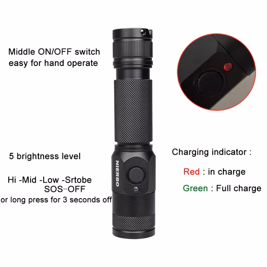 Lanterna tática LED USB Goldmore 1200lumen para lanterna LED recarregável com zoom