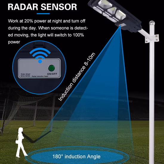 Sensor de radar remoto externo IP65 à prova d'água 30W 60W 90W poste de LED solar